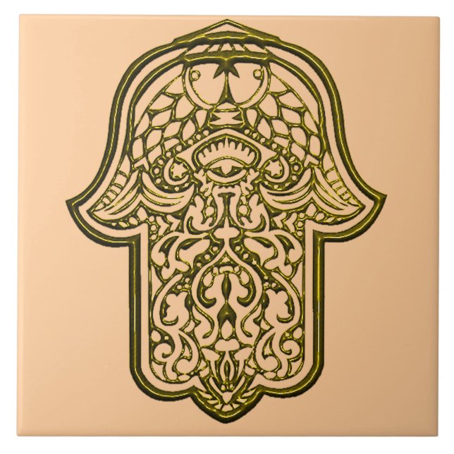 Henna Hand of Hamsa (Golden) Tile (Front)