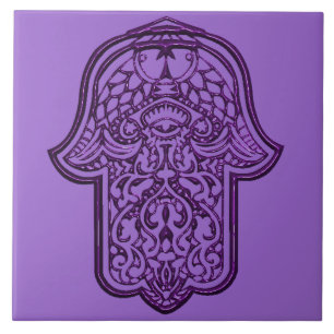 Henna Hand of Hamsa (Purple) Tile
