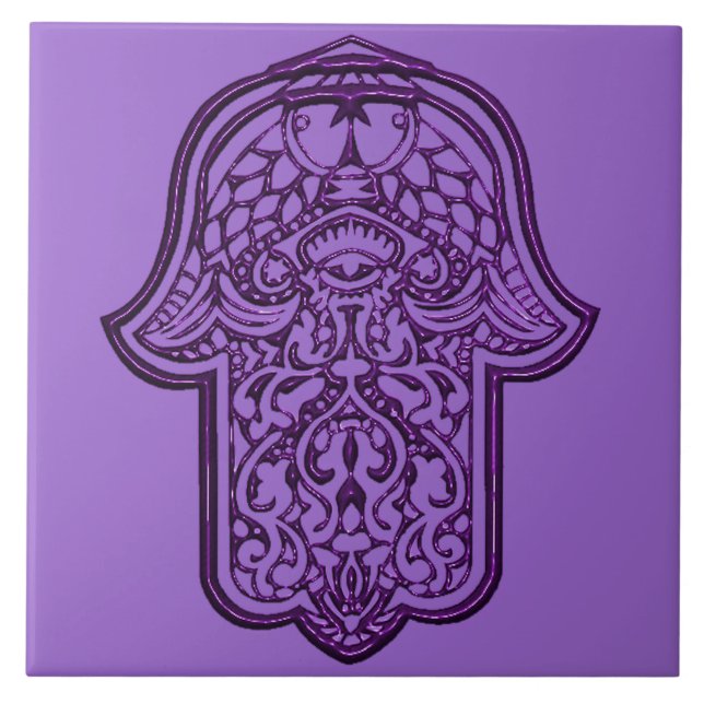 Henna Hand of Hamsa (Purple) Tile (Front)