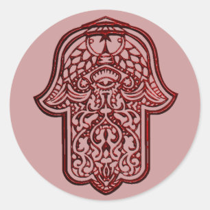 Henna Hand of Hamsa (Red) Classic Round Sticker