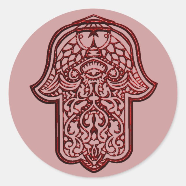 Henna Hand of Hamsa (Red) Classic Round Sticker (Front)