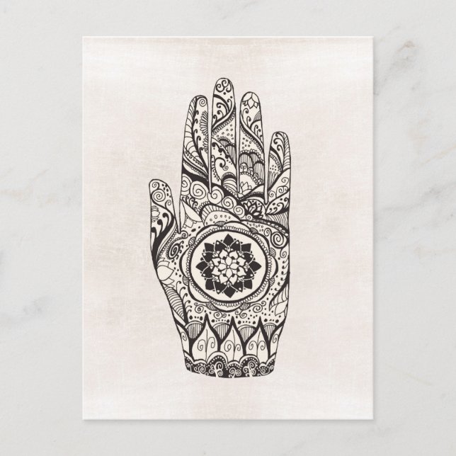 Henna Hand Tattoo With Lotus Flower Postcard (Front)