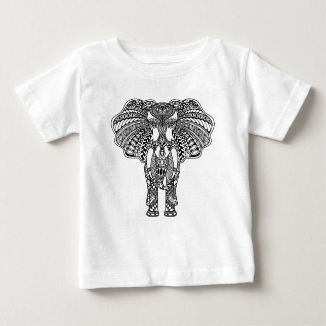 Henna Mehndi Decorated Indian Elephant Baby T-Shirt (Front)