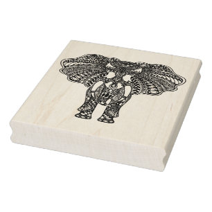 Henna Mehndi Decorated Indian Elephant Rubber Stamp