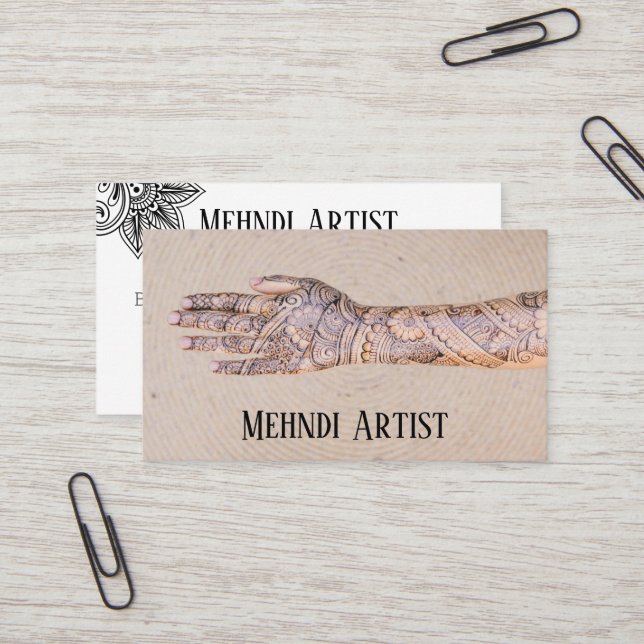 Henna Mehndi Tattoo Artists business card (Front/Back In Situ)
