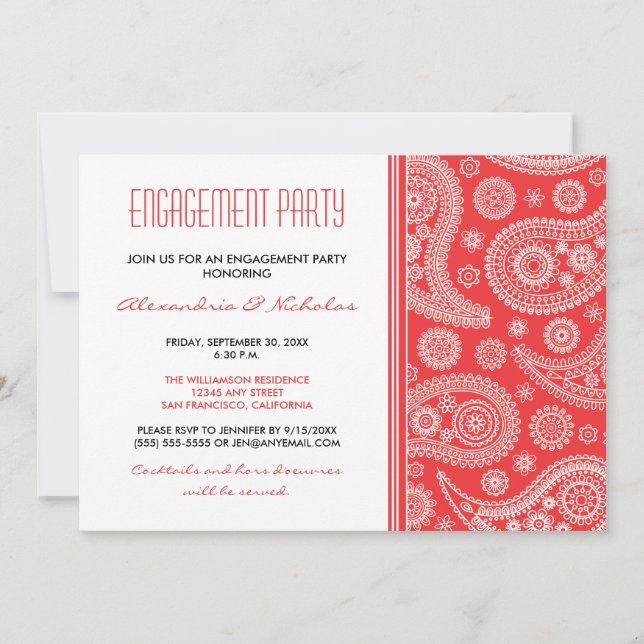 Henna Paisley Engagement Party Invitation (red) (Front)