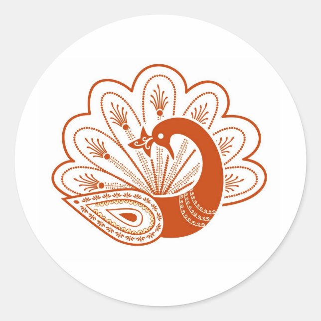 Henna peacock classic round sticker (Front)