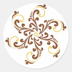 Henna Spiral Flower Classic Round Sticker
