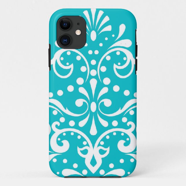 henna style damask turquoise blue and white Case-Mate iPhone case (Back)
