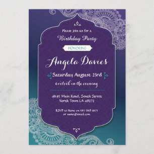 Henna Style Jewel Birthday Party Invite Arabian 40