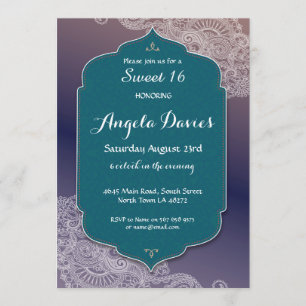 Henna Style Jewel Sweet 16 Birthday Party 16th Invitation