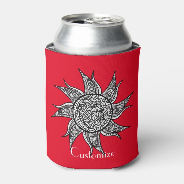 Henna-style Sun Tattoo Thunder_Cove  Can Cooler (Can Front)