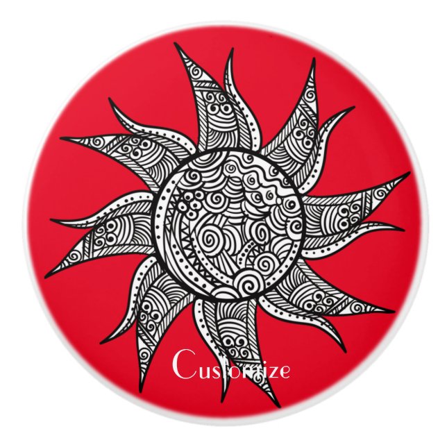 Henna-style Sun Tattoo Thunder_Cove  Ceramic Knob (Front)