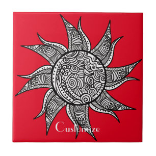 Henna-style Sun Tattoo Thunder_Cove Ceramic Tile