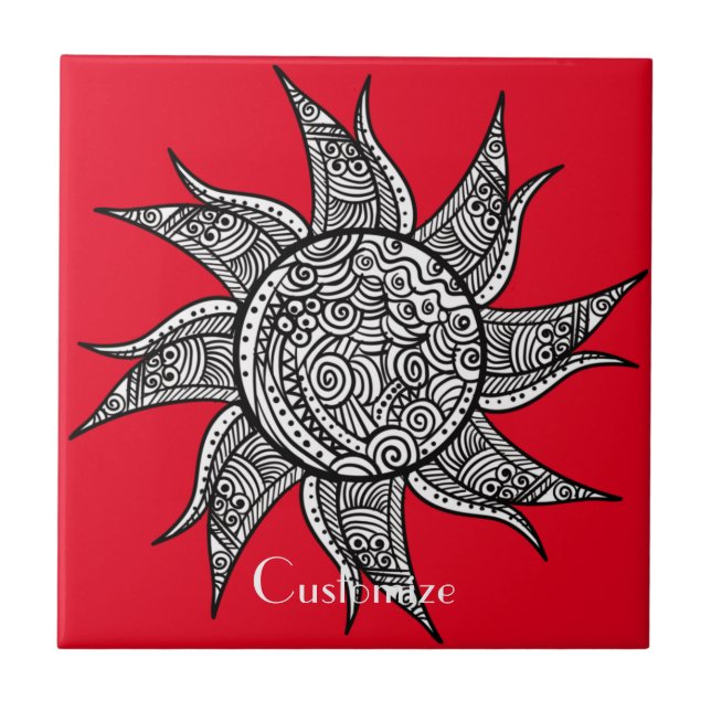 Henna-style Sun Tattoo Thunder_Cove Ceramic Tile (Front)