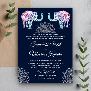Henna Tattooed Elephants Indian Wedding Invitation