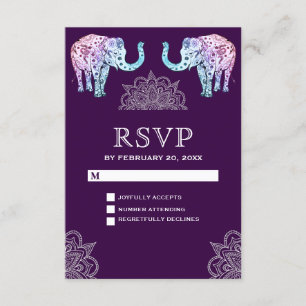 Henna Tattooed Elephants Indian Wedding RSVP