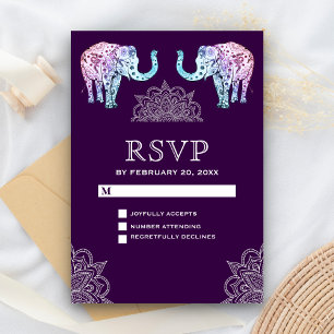 Henna Tattooed Elephants Indian Wedding RSVP