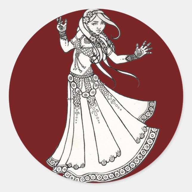 Henna Tribal Belly Dancer Classic Round Sticker (Front)