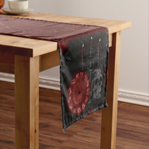 Henna Zodiac Magic Red Gothic Skull Roses Potion Short Table Runner