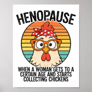 Henopause Funny Chicken Lover Retro Sunset Humour Poster
