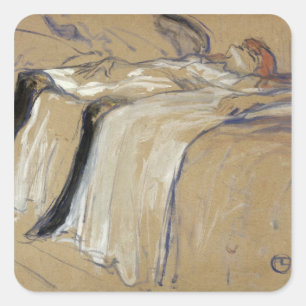 Henri de Toulouse-Lautrec   Woman lying on her Bac Square Sticker