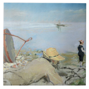 Henri Guerard Relaxing on the Beach (pastel on can Tile