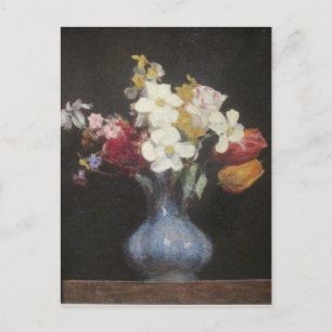 Henri Latour Blue Vase Narcissus and Tulips Postcard
