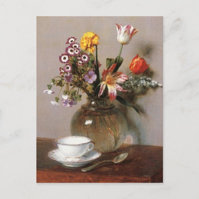 Henri Latour Vase of Flowers with a Coffee Cup Postcard (Front)