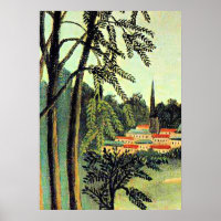 Henri Rousseau art, View of Saint Cloud