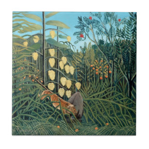 Henri Rousseau - Battling Tiger and Buffalo Ceramic Tile