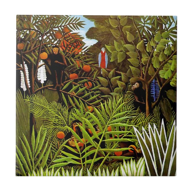 Henri Rousseau - Exotic Landscape Jungle Art Ceramic Tile (Front)