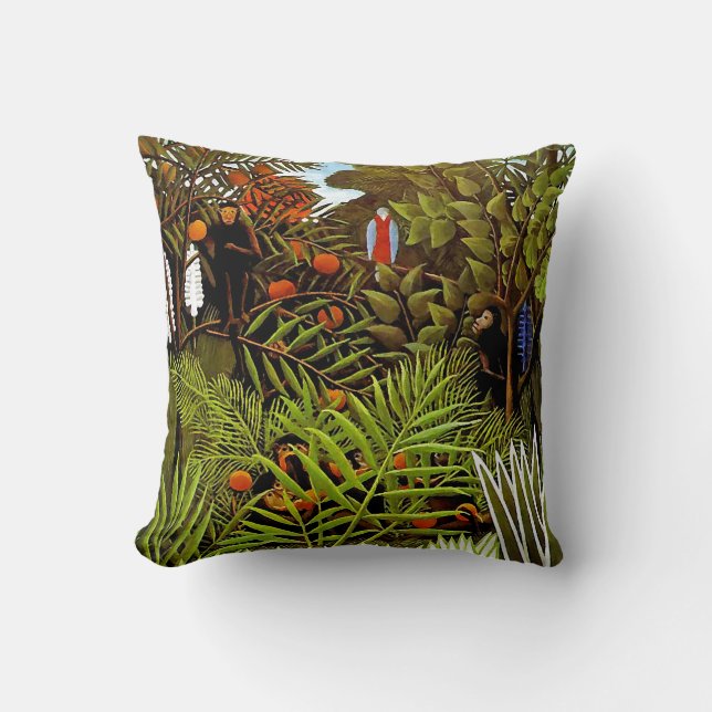 Henri Rousseau - Exotic Landscape Jungle Art Cushion (Front)