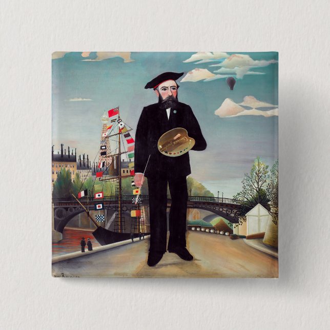 Henri Rousseau - Myself Portrait-Landscape 15 Cm Square Badge (Front)