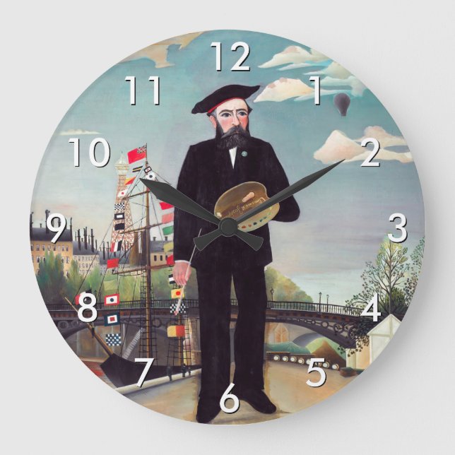 Henri Rousseau - Myself Portrait-Landscape Large Clock (Front)