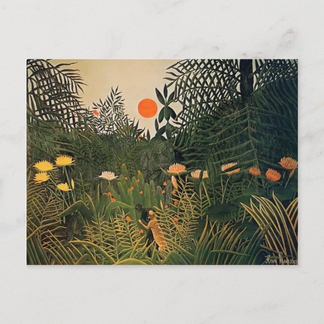 Henri Rousseau- Negro Attacked by a Jaguar Postcard (Front)