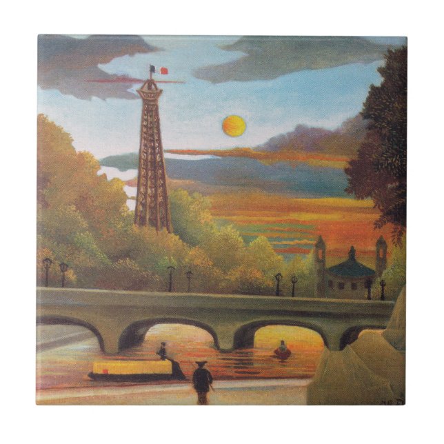 Henri Rousseau - Seine and Eiffel Tower in Sunset Ceramic Tile (Front)