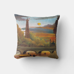 Henri Rousseau - Seine and Eiffel Tower in Sunset Cushion