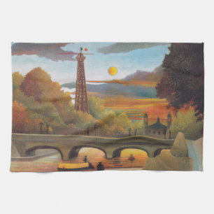 Henri Rousseau - Seine and Eiffel Tower in Sunset Tea Towel