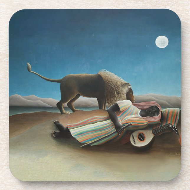 Henri Rousseau Sleeping Gypsy Lion Painting Coaster (Front)
