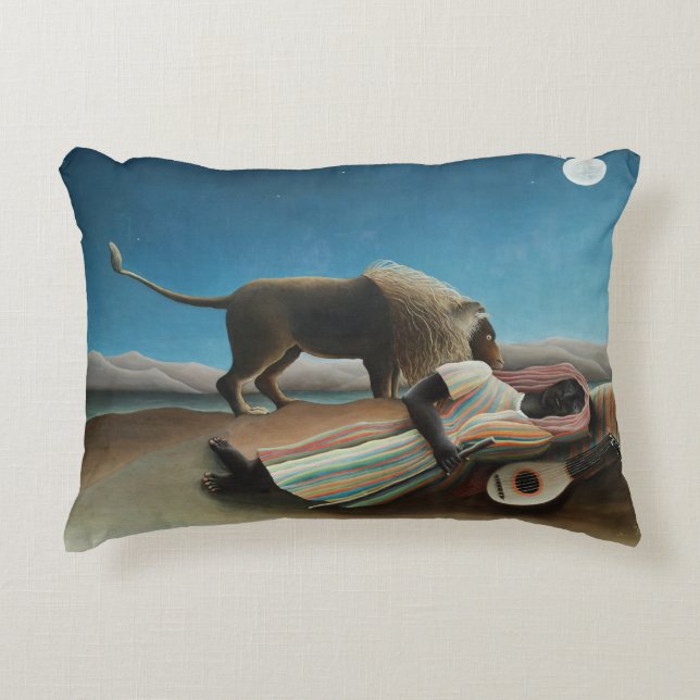 Henri Rousseau Sleeping Gypsy Lion Painting Decorative Cushion (Front)