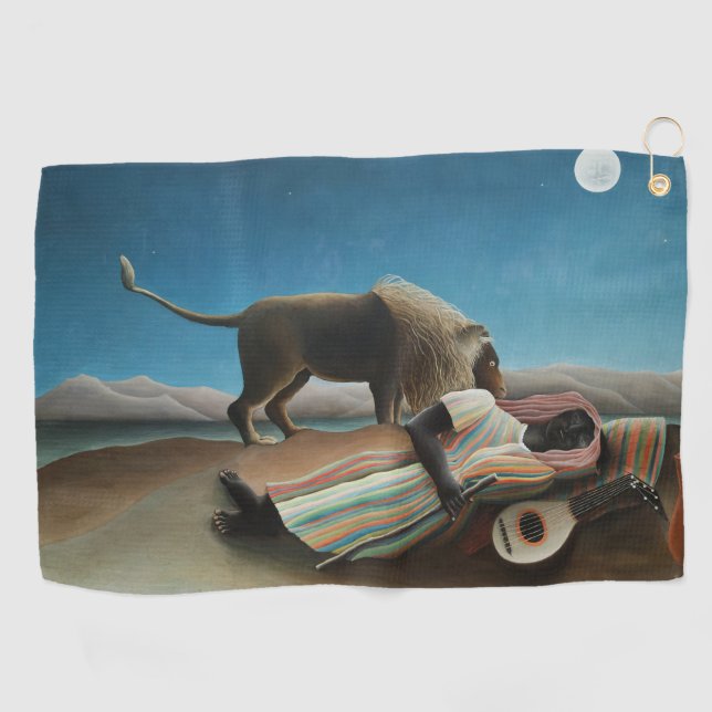 Henri Rousseau Sleeping Gypsy Lion Painting Golf Towel (Horizontal)
