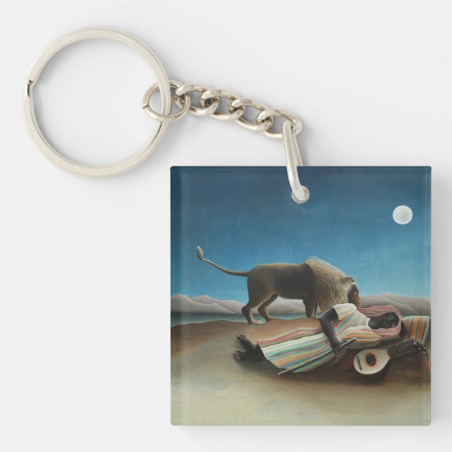 Henri Rousseau Sleeping Gypsy Lion Painting Key Ring (Front)