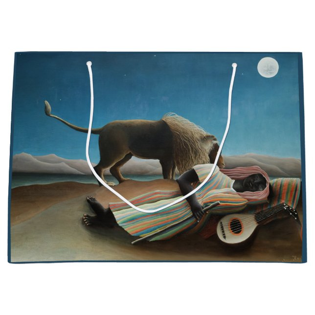 Henri Rousseau Sleeping Gypsy Lion Painting Large Gift Bag (Front)