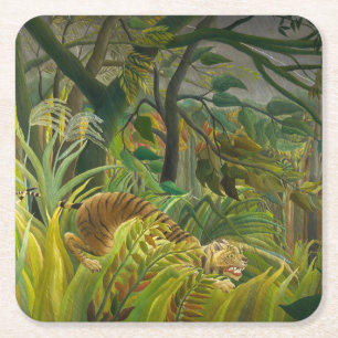 Henri Rousseau - Surprised! Square Paper Coaster