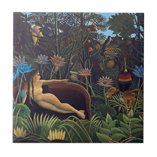 Henri Rousseau The Dream - Jungle Woman w Animals Tile (Front)