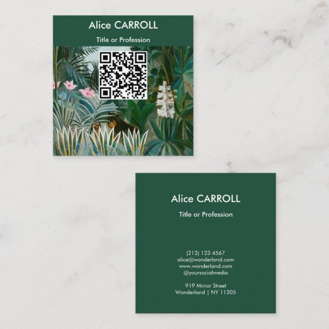 Henri Rousseau - The Equatorial Jungle - QR Code Square Business Card (Front/Back)