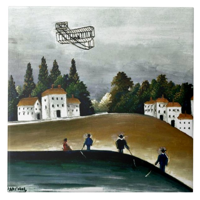 Henri Rousseau - The Fishermen and the Biplane Ceramic Tile (Front)