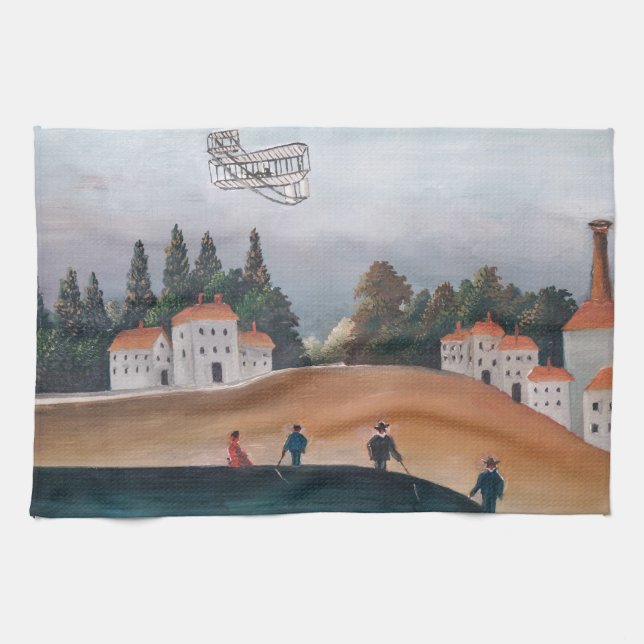 Henri Rousseau - The Fishermen and the Biplane Tea Towel (Horizontal)