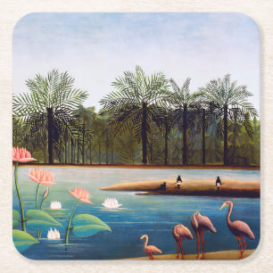 Henri Rousseau - The Flamingoes Square Paper Coaster